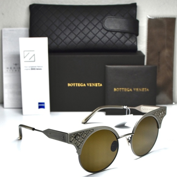 BOTTEGA VENETA BV0113S 002 SILVER METAL BROWN ROUNDED CAT EYE SUNGLASSES. 49 mm main image 7